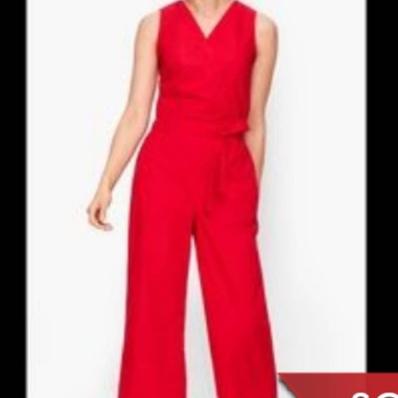 New Talbots surplice vneck red sleeveless cropped jumpsuit sz 2 petite - Picture 2 of 10